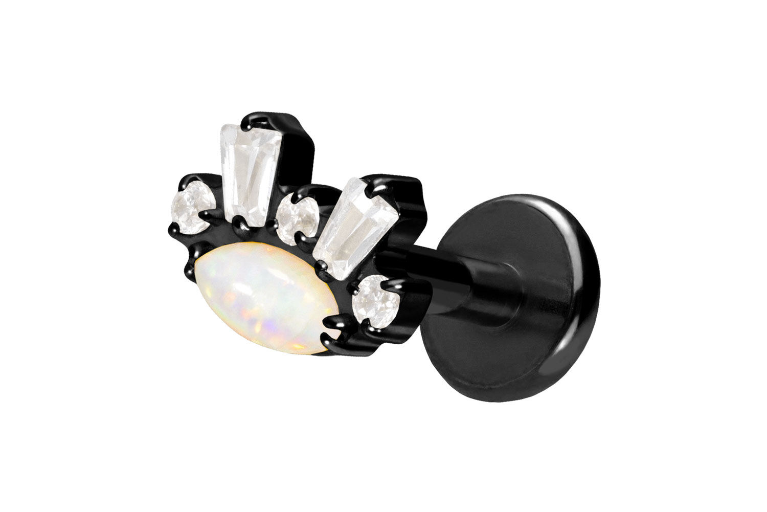 Titan Labret Piercing mit Push Fit SYNTHETISCHER OPAL + KRISTALLE